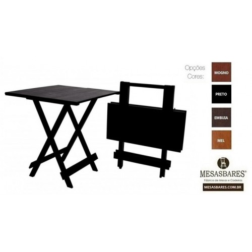 Conjunto De Mesa Bar 70x70 Com 4 Cadeiras Dobráveis Em Madeira Preto  - Cod: 762